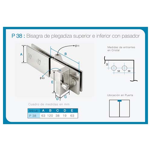 Bisagra de plegadiza sup. e inf. con pasador art. P 38