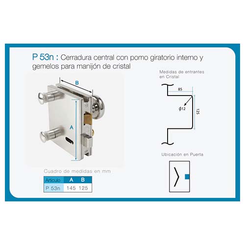 Cerradura central con pomo giratorio art. P 53N