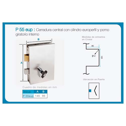 Cerradura central con cilindro y pomo art. P 55EUP