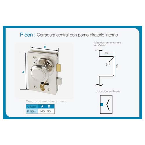 Cerradura central con pomo giratorio art. P 55N