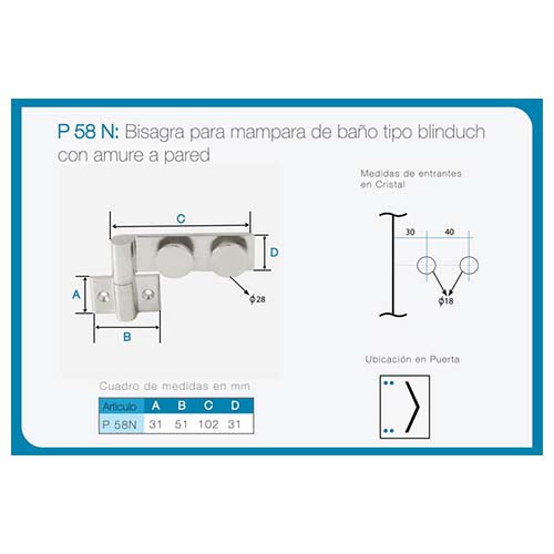 Bisagra para mampara de baño art. P 58N