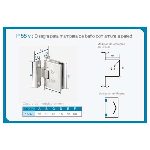 Bisagra para mampara de baño art. P 58V