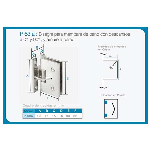 Bisagra para mampara de baño art. P 63A