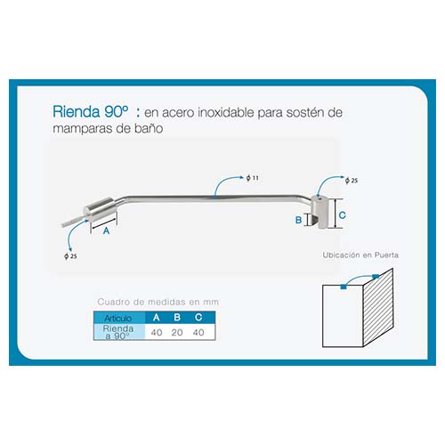 Rienda a 90º en A. Inox. para sostén de mamparas