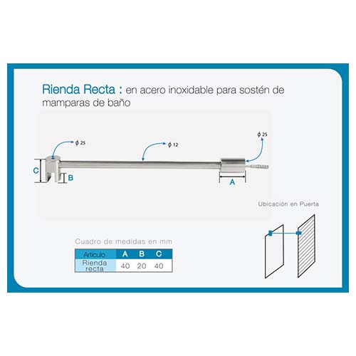 Rienda recta en A. Inox. para sostén de mamparas