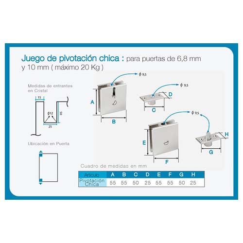 Juego de Pivotación chica p/ puertas