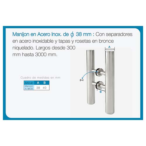 Manijón en Acero Inox. de Ø 38 mm.